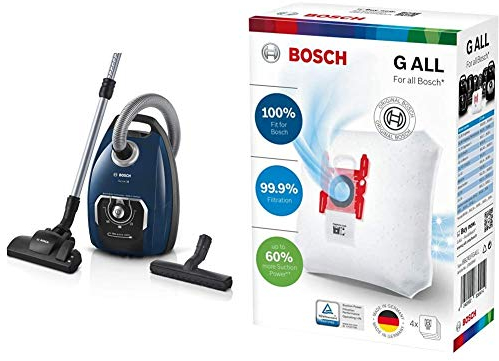 Bosch Hausgeräte Serie 8 BGB75X494, Staubsauger mit Beutel, blau + BBZ41FGALL Power Protect Staubsaugerbeutel Typ G All