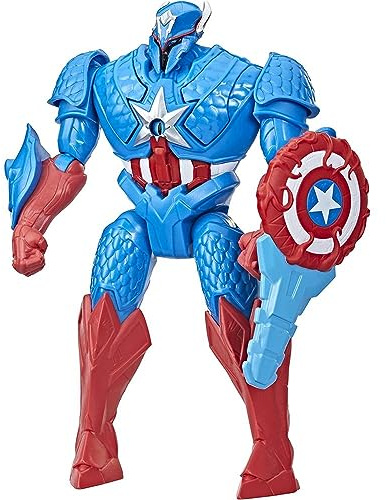 Marvel Hasbro Avengers Mech Strike Monster Hunters Hunter Suit Captain America Toy, 20-cm-scale Deluxe Figure, Ages 4 and Up, Multicolor,F5072