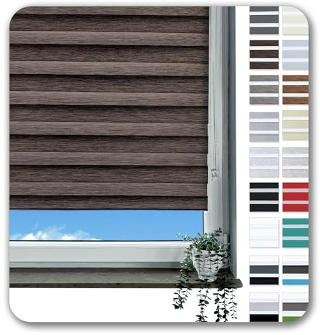 Rollmayer Doppelrollo Klemmfix ohne Bohren Klemmrollo Fensterrollo Duo Rollo Sonnenschutzrollo Zebrarollo Seitenzugrollo für Fenster und Tür (Holzlook Braun - 110 x 150 cm - BxH)
