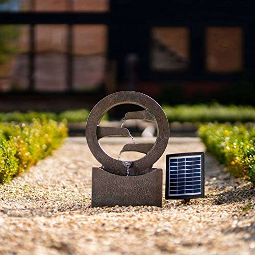 Primrose 48cm Solar Powered Grey 4 Tier Water Feature Outdoor Self Contained with Battery Backup and LED Lights