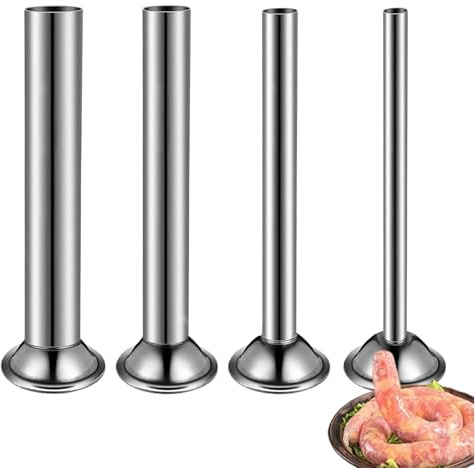 Wurstfüller Edelstahl Rohre, 4 Größen Wurstfüllrohre Füllrohr Wurst Wurstfülltrichter mit 5.4cm Dia Basis für Hausgemachte Würste Und Fleischfüllungen, 19,1 cm lang