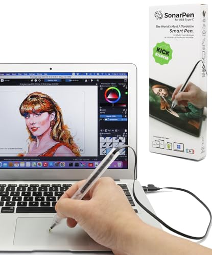 SonarPen (USB C): Penna stilo sensibile alla pressione senza batteria, compatibile con iPad/iPhone/Android/Mac/PC Windows e Switch. con pulsante di reiezione del palmo e pulsante di scelta rapida
