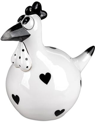 Bollweg Huhn schwarz weiß mit Herzen | Figur Zierfigur | Frühling Osterdeko Ostern | 15x16 cm