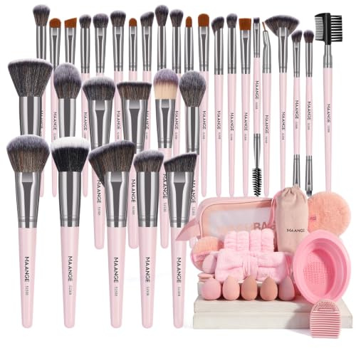 Pinselset Makeup MAANGE 54-teiliges Make up Pinsel Set, hochwertige synthetische Make-up-Pinsel, multifunktionales Schminkpinsel Set für Frauen und Mädchen (Rosa, 54-teilig)