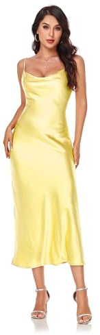 Atnlewhi Sommerkleid Damen Spaghettiträger Ärmelloses Elegant Satin Kleid Maxikleid Partykleider Abendkleid Trägerkleid