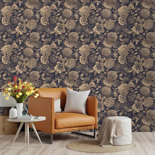 Selbstklebende Tapete Pfingstrosenbraune Blätter Strukturtapete Wandtattoo Schlafzimmer Tapete Selbstklebend Vliestapete Wallpaper for Living Room Tapeten Leicht zu Entfernen Wandschutzfolie 45x300cm