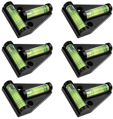Lectorias 6Pcs Wasserwaage, Magnetisch Kreuzwasserwaage, T-Wasserwaage | Camping Wohnmobil Gadgets, Mini Wasserwage Wohnwagen Schwarz für Möbel, Anhänger, Stative, Kamera-Ausrüstung