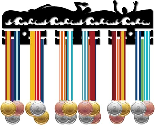 CREATCABIN Medaillenhalter Schwimmen Acryl Medaillen Wandhaken Medaillenaufhänger Wandhalterung Abzeichenband Ausstellungshalter Für Schwimmer Sportlergeschenke Anzeige Der Auszeichnung des 29x13cm
