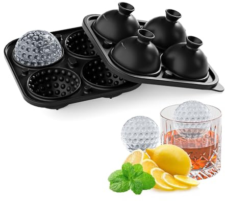 Balle de golf Moule à glace avec couvercle à entonnoir, Moule à glaçons rond de 4 * 2.2 pouces pour cocktails, Whisky, Moule à Glace en Silicone pour Cadeaux de Golf (4balls)