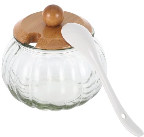 PHENOFICE 1 Set KüRbis GewüRzflasche Aus Robusten Glas Mit Bambusdeckel Transparenter Salzstreuer FüR Die KüChe Praktisch Zum Aufbewahren Von Salz Zucker Und GewüRzen 3.5 Zoll