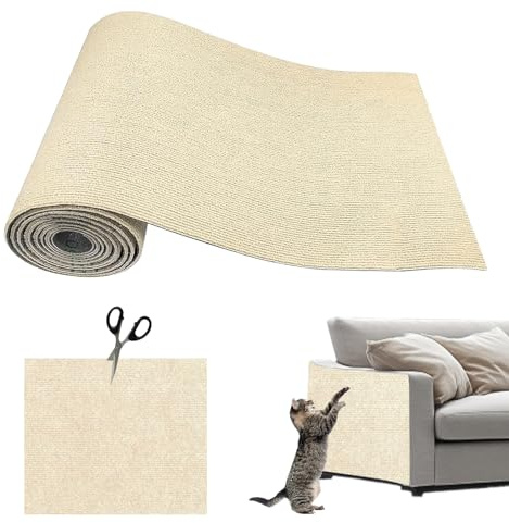 KDISHKRA Tappeto Tiragraffi per Gatti Autoadesivo - 300 x 40cm, Protezione Divano Graffi Gatto, Riutilizzabile e Tagliabile, DIY Tiragraffi per Gatti, Ideale per Divani Mobili Pareti Cachi