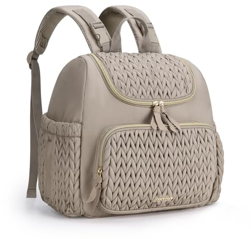 mommore Skötväska, liten blöjryggsäck, snygg reseryggsäck för baby med isolerade fack, skötunderlägg, tillbehör för barnvagnar, kastanj, 38 × 30 × 15 cm, Minimalistisk