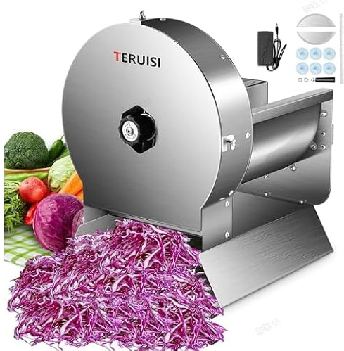 TERUISI Electric Vegetable Slicer, 120W Commercial Fruit Cutter Machine with 0-0.5'' Thickness Adjustable, Stainless Steel 2 in 1 Manual & Electric Food Slicer for Lemon Potato Onion Tomato, 220V