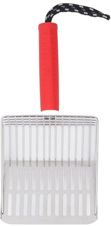 304 kattströskopa i rostfritt stål, avtagbart handtag, snabb filtrering, hållbar, lätt att rengöra, non-stick, bekvämt grepp, robust, rengöringsverktyg för katter (Red)