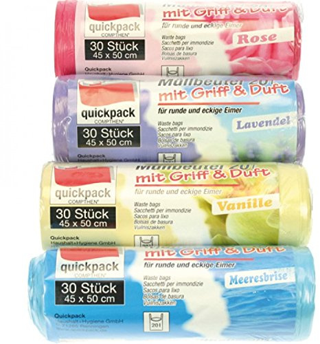 HAC24 4 Rollen Müllbeutel 20L mit Duft je 30 Stück Müllsack Abfallbeutel Mülltüten