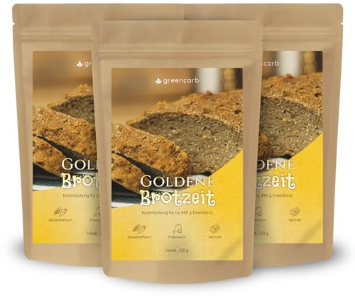 Brotbackmischung Mit Nur 1,4g Kohlenhydrate Pro 100g | hCG-Diät geeignet | 3er Pack (3 x 250 g) 3 x Goldene Brotzeit