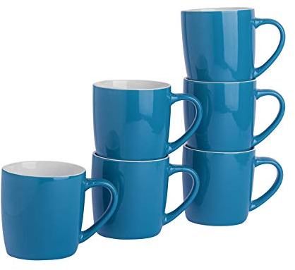 Argon Tableware Coloured Coffee Mugs - Blue - 350ml - Pack of 6 - Gloss Ceramic Stoneware Latte Cappuccino Cups Hot Chocolate Cups Colourful Mug Set with Handle