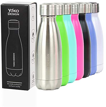 YOKO DESIGN 1336 - Botella isotérmica (Doble Pared, Acero Inoxidable), Acero Inoxidable, Plata, 260mL