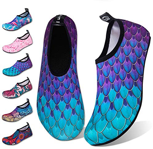 WateLves Water Shoes for Womens Mens Barefoot Quick-Dry Aqua Socks for Beach Swim Surf Yoga Exercise Camping Must Haves (Fishscale Bluegreen, 42/43)