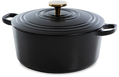BK Cookware Bräter aus emailliertem Gusseisen, Schmortopf mit Deckel / Dutch Oven geeignet für alle Herdarten, spülmaschinenfest - 28cm/6,7 L, Pech Schwarz