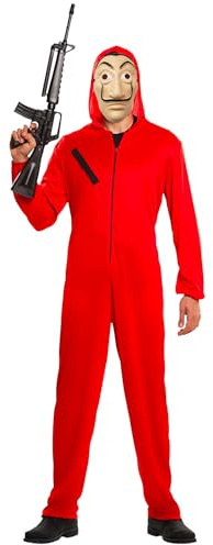 Déguisement Complet La Casa de Papel | Kit Intégral Costume de la Série | Combinaison Rouge à Capuche Adulte (170-180cm) + Masque Dali Officiel | Soirée | Voleur | Braqueur | OriginalCup