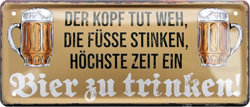 schilderkreis24 Blechschild 28×12 cm – Bier Spruch – Bar, Stammtisch & Partykeller (Der Kopf tut weh..)