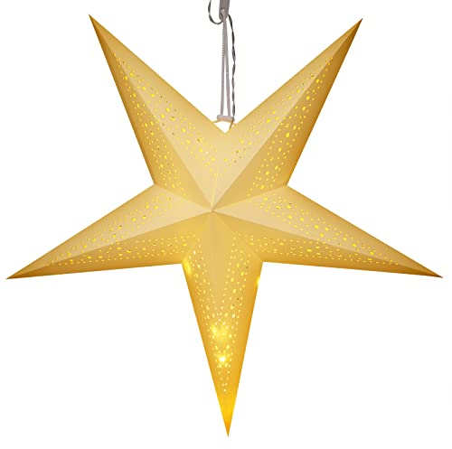 CASARIA® Décoration Noel Suspension Papier étoiles 60 cm, Sapin De Noel Lumineux LED 10 Leds Blanc Chaud, Deco Noel Interieur Maison, Etoile De Noel Pliable, Fonctionnement À Piles, Sans Câble