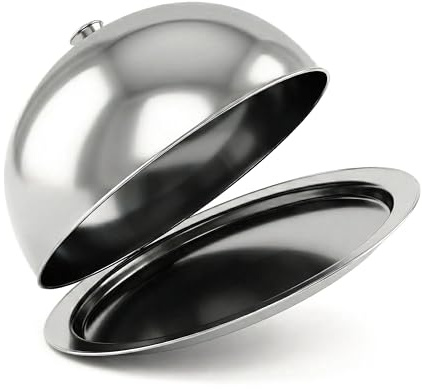 GEEZY Stainless Steel Food Cover Dome & Plate Set - Round Metal Cloche Serving Dish with Lid - Silver Platter Plate Cover for Home & Restaurants, Burgers, Steak, Cheese & Dinner Parties