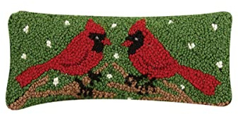 Peking Handicraft 31TG394C05OB Two Cardinals Hook Pillow, Blown-in Filled, 12-inch Length, Wool and Cotton