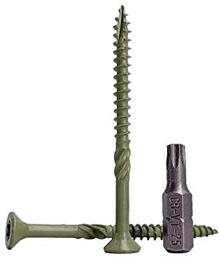 (Pack of 150 pcs) Green Anti-corrosion Finish 4.5 x 70 mm Timber Decking Screws, Wood Screws, Torx Head, Type 17, Countersunk Head, Exterior Screw (150, 4.5 x 70 mm)