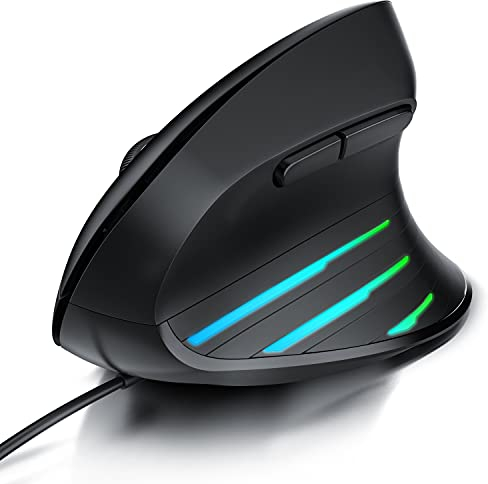 CSL - ergonomische Maus 6400 DPI - neues Modell - Vertikal mit Kabel - USB Vertical Mouse – ergonomisches Design - armschonend – seitliche LEDs - 1000-6400 DPI - kabelgebunden - PC und MAC