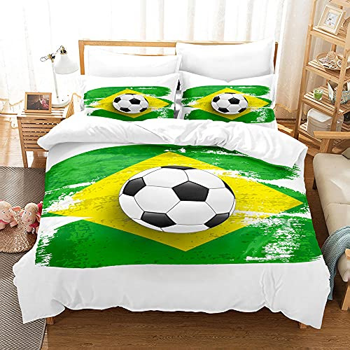 Funda Nordica Cama 150 FúTbol de Brasil, Juego de Ropa de Cama Microfibra Funda Edredon 220x240 cm con Cremallera y 2 Funda de Almohada 50x75 cm