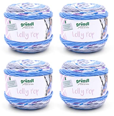 Filato per uncinetto e maglieria Gründl Lolly Pop (filato universale simile alla lana e lavabile 100% poliacrilico, 150 g / 240 m, misura dell'ago: 5-6, 4 x 150 g), 24 x 24 x 10 cm