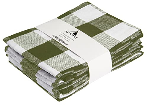 Asquare 4er Set Geschirrtücher Baumwolle 50x70 cm - grün-weiß Karierte Geschirrhandtücher - Küchenhandtücher zum Abtrocknen - 220g/m² Küchentücher