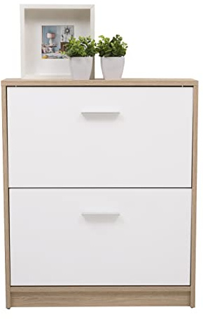 Homely - Mueble Zapatero KENTO | Diseño Moderno, Diseño Nórdico | Zapatero para Habitación, Hall, Dormitorio, Entrada | 2 Puertas abatibles | 69,5x17,5x84 cm | Color cambrián y Blanco
