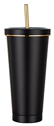 HUIEYE 750ML Gobelet Isotherme Avec Paille et Couvercle, Tasse à café en Acier Inoxydable,Réutilisable Tasses Isothermes Pailles et Brosse Nettoyage (Straw cups-black)