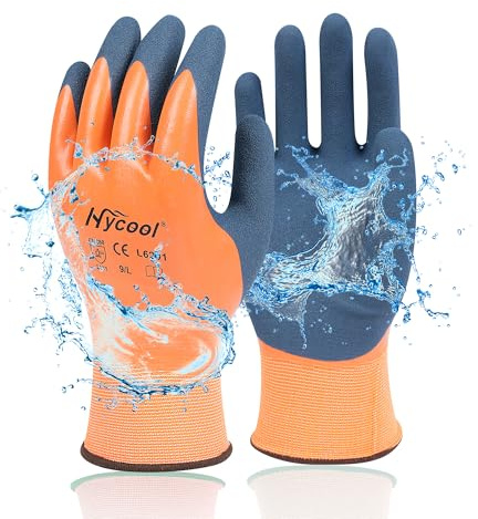 DS Safety Guantes de trabajo para hombre y mujer, guantes de jardinería impermeables con látex de espuma y revestimiento de goma (1 par-naranja), talla 11 XXL