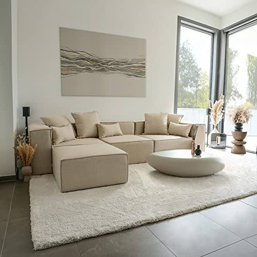 Home Deluxe - Sofa Verona - Beige, Größe: L - ca. 327 x 70 x 207 cm, Sitzhöhe: 46 cm, Sitztiefe: 80 cm, inkl. Kissen I Modulares Sofa Modulsofa Ecksofa Wohnlandschaft