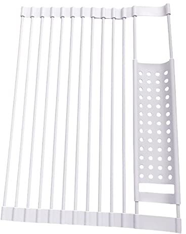 kowaku Escurridor de Platos Enrollable Plegable, escurridor de Platos portátil para Vasos, Utensilios, Gris Blanco S