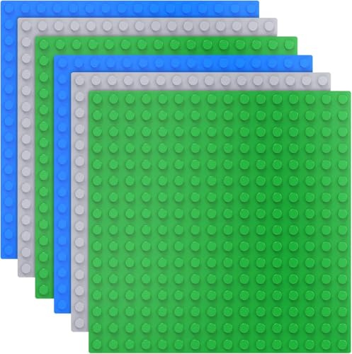 TINGLAND 6 Große Bauplatte Kompatibel mit Duplo, Grüne Blau Grau Grundplatte,25.5 * 25.5cm Platte für Kreatives Vorschulspielzeug.