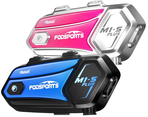 Fodsports M1-S Plus Motorrad Headset, 2000m Motorrad Kommunikationssystem für 10 Personen Musik Teilen Intercom Motorrad mit Bluetooth 5.0, Kopfhörer Motorradhelm mit Radio, Geräuschempfindung, 2 Pack