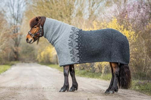 Isländer Abschwitzdecke mit Rollkragen - isländische Schurwolle (Muster Ás Grau)