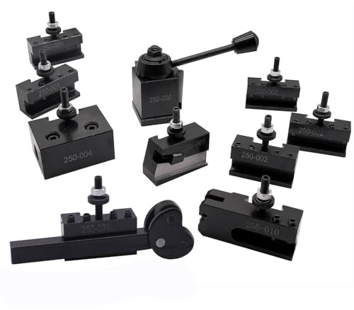 11Pcs OXA Wedge Type Quick Change Tool Post 250-000 Set Plus 2 extra 250-001 & 2 extra 250-002 For Mini Lathe 6-9 with 1pc Two Wheel Knurling Tool can be used separately with any square tool holders