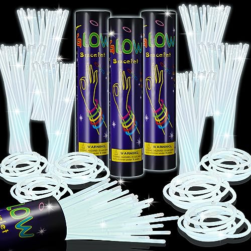Hestya 300 Pcs 20 cm Bâtons Lumineux Bâtons Néon en Vrac Colliers et Bracelets Lumineux avec Connecteurs Bâtons Fluorescents pour Enfant Adultes Fête Phosphorescent Mariage Anniversaire (Blanc)