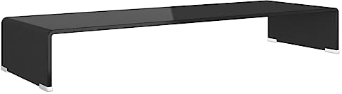 Makastle TV-Tisch Monitorständer Bildschirmständer Bildschirmerhöhung aus Glas, Laptop Ständer Computermonitore Laptopständer Computerständer ideal für Ihr Heimbüro, Schwarz 90x30x13 cm