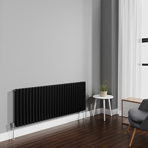 NRG 600x1593mm Black Radiator Horizontal Oval Panel Double Rad | Central Heating Compatible, Wall Radiator, High Heat Output, Modern Radiator, for Living Room, Bedroom