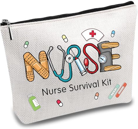 CREATCABIN Krankenschwester-Survival-Kit-Tasche,Kosmetik-Mehrzweck-Make-Up,Segeltuch-Stiftetui,Toilettenartikel Reisetasche Reißverschluss,Schulbedarf,Geschenke Für Praktiker,Thanksgiving,25x18cm