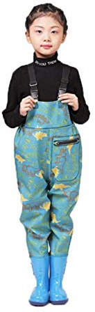 HWBZSZY wasserdichte Wathose für Jungen und Mädchen, rutschfest Bootfoot Kids Gummi Watstiefel mit Verstellbarer Schultergurt, Verdickt Jagd und Fischerei Jugend Angelschuhe,Grün,31 EU