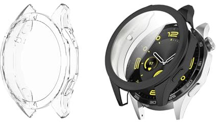 HOMTERN [2-Pack] Cases for HUAWEI Watch GT 4 41mm/46mm, Soft TPU Lightweight Shell Drop-proof Scratch-Proof Flexible Screen Full Covered Protective Case,Clear & Black (GT4 46mm)