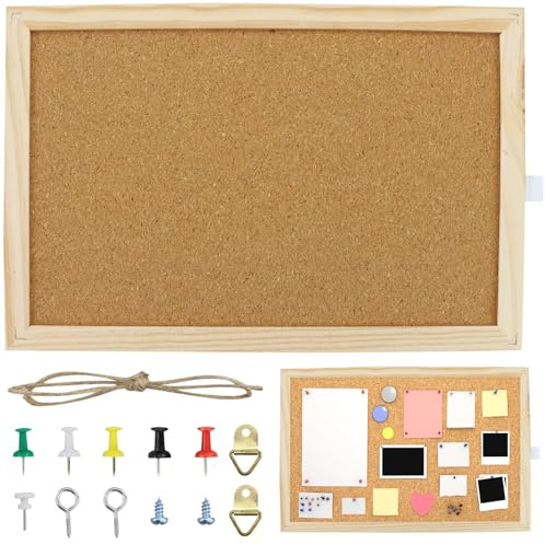 1 Stück, Kork-Pinnwand 20x30 cm, Pinnwand mit Holzrahmen, Korktafel klein, inkl. Korktafel-Befestigungsmaterial und Reißzwecken, Pinnwand-Korktafel für die Küche.